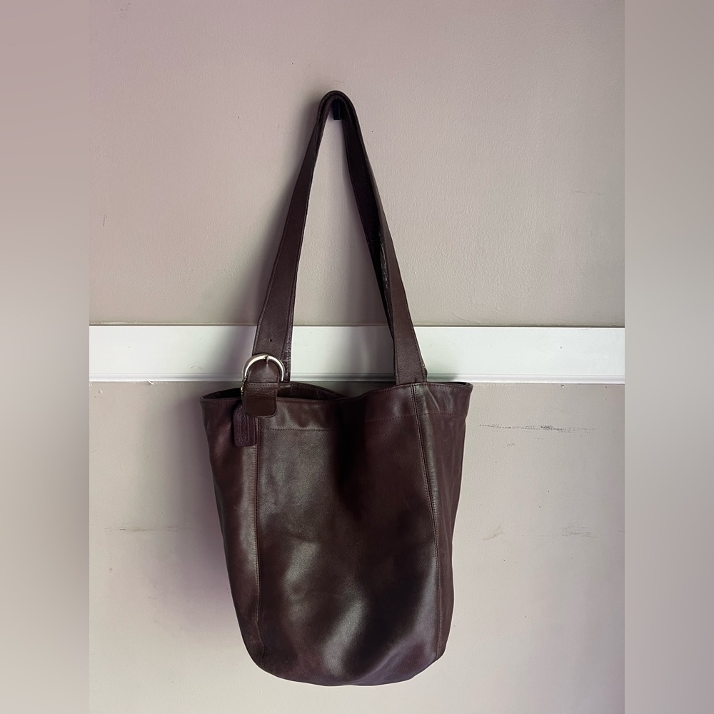 Coach Dark Brown Leather Shoulder Tote - Picture 3 of 5